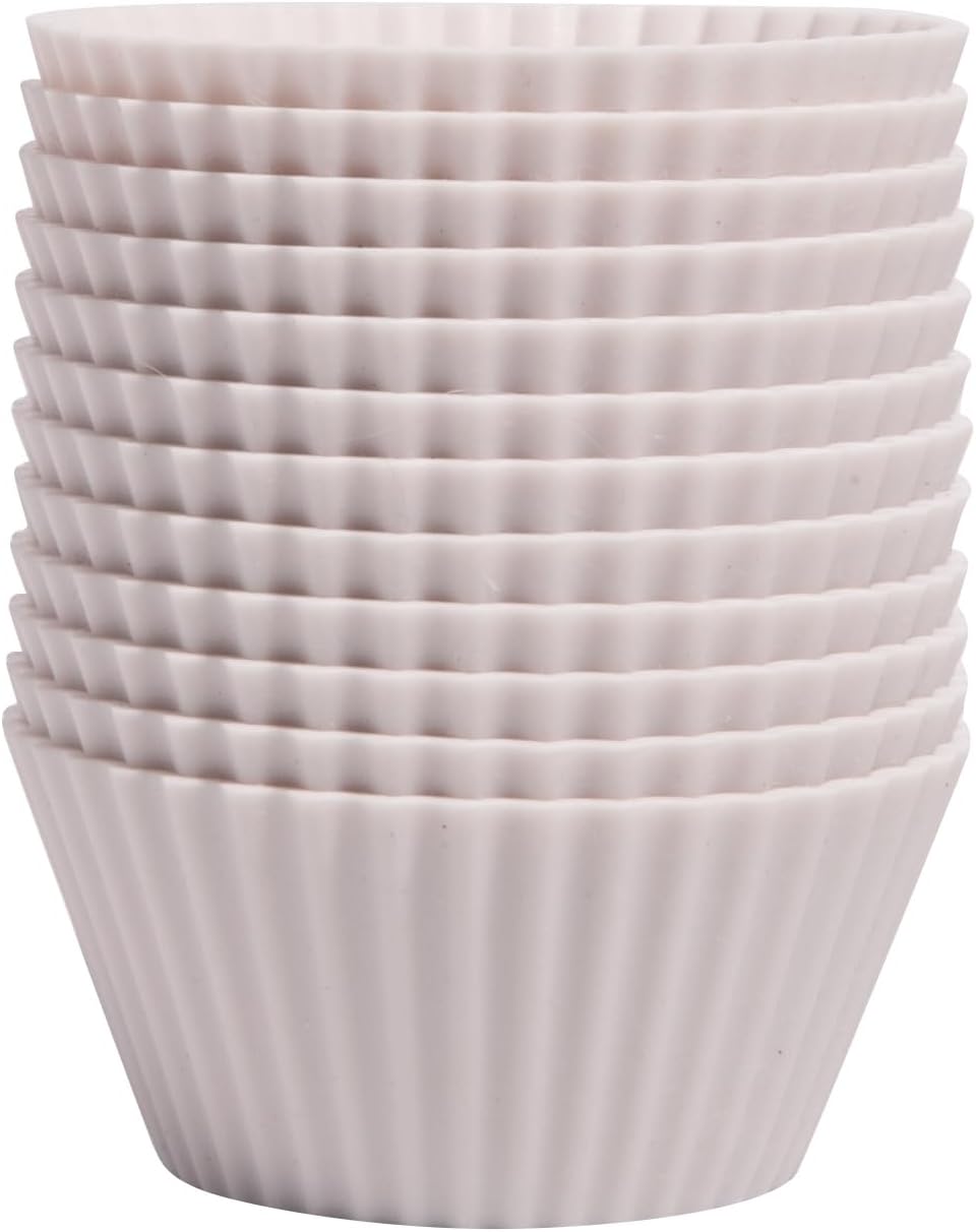 Silicone Kitchen Reusable Baking Cups - Non-Toxic, BPA-Free, Dishwasher Safe | Pack of 12, Designer White