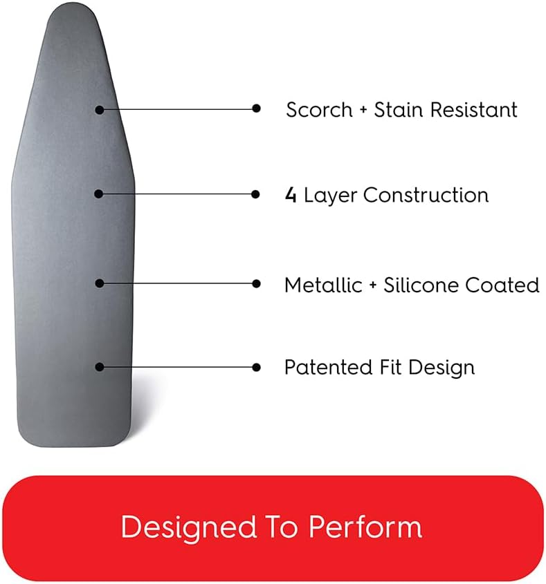TIVIT Ironing Board Cover - 12 x 42” | Made in Italy, Heat-Reflective Alumitek PRO, Thick 4-Layer Padding, Scorch & Stain Resistant