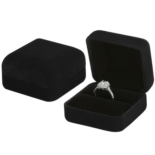 KUKUVR 2 Pieces Velvet Metal Wedding Ring Box, Elegant Jewelry Earring Studs Gift Box for Women Girl, Ring Holder Case for Engagement Proposal, Anniversary, Bridal Party Decor (Black)