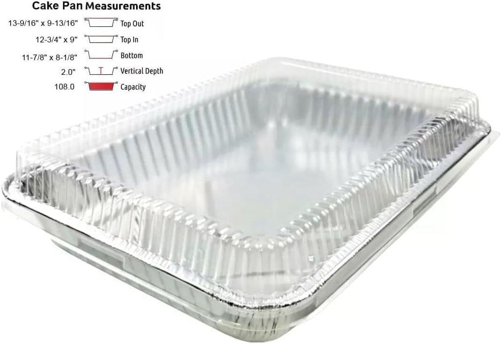 PACTOGO Disposable Aluminum Foil Cake Pans - 13" x 9" x 2" with Dome Lids | 108 Oz for Baking & Storing (Pack of 12)