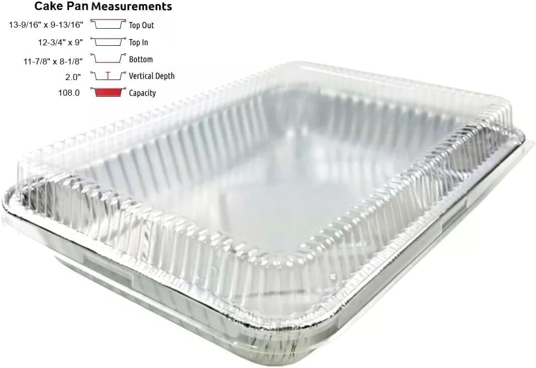 PACTOGO Disposable Aluminum Foil Cake Pans - 13" x 9" x 2" with Dome Lids | 108 Oz for Baking & Storing (Pack of 12)