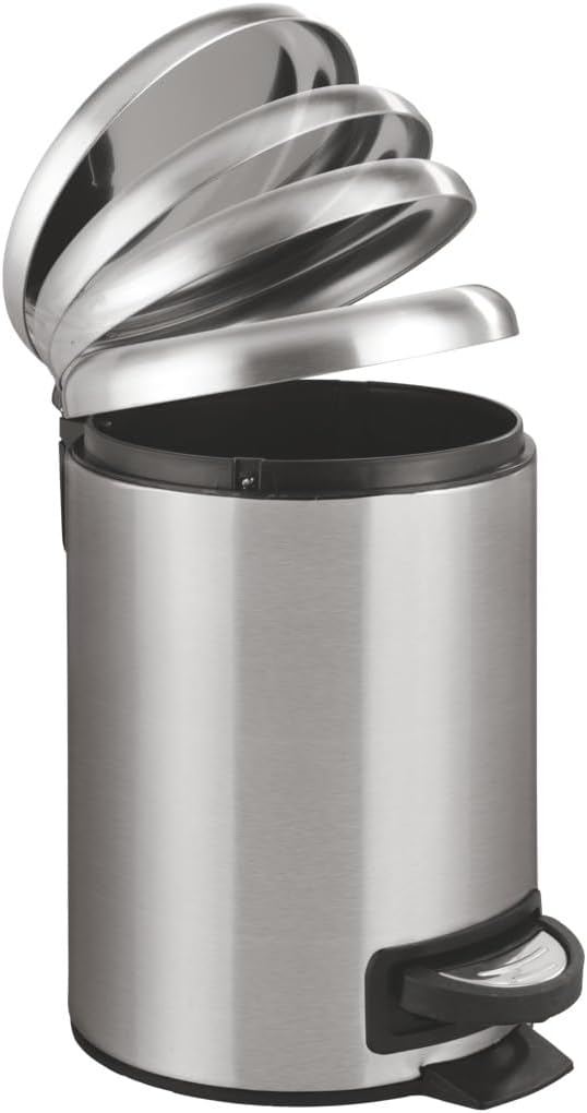 WENKO Stainless Steel Small Trash Can - Pedal Bin with Lid & Removable Inner Bucket | 0.79 Gal, Silver