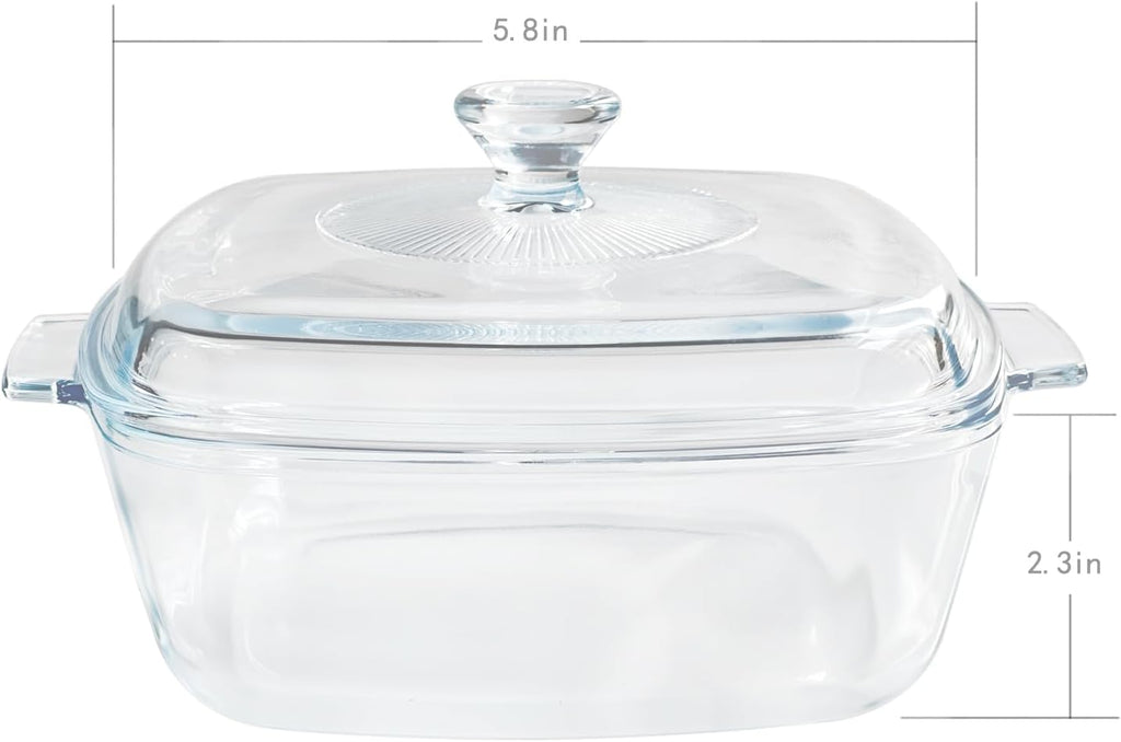 Skiennix Small Tempered Glass Casserole Dish - Oven Safe with Lid | 0.8L Square Baking Dish, Clear