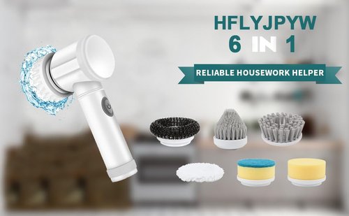 HFLYJPYW Electric Spin Scrubber - Shower Scrubber,Bathroom Scrubber Electric,for Cleaning Tub, Floor, Tile, Window, Sink, Kitchen Cleaning with 6 Electric Cleaning Brush Head (6)