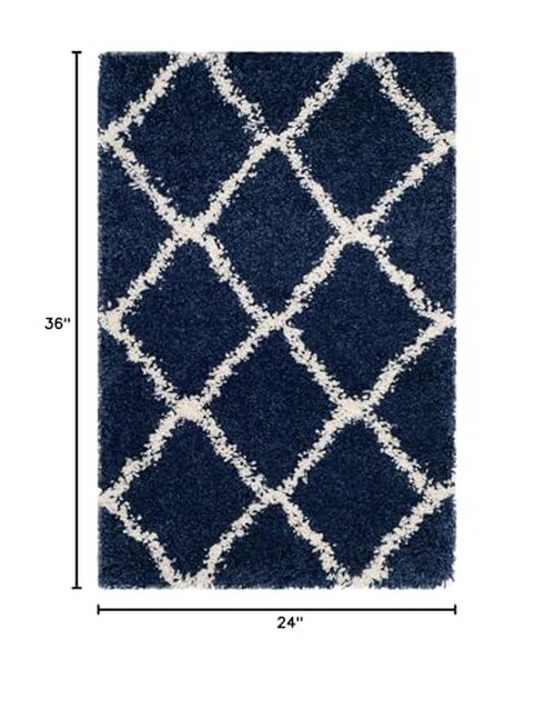 SAFAVIEH Hudson Shag Collection Accent Rug - 2' x 3', Navy & Ivory, Trellis Design, Non-Shedding & Easy Care, 2-inch Thick Ideal for High Traffic Areas in Entryway, Living Room, Bedroom (SGH283C)