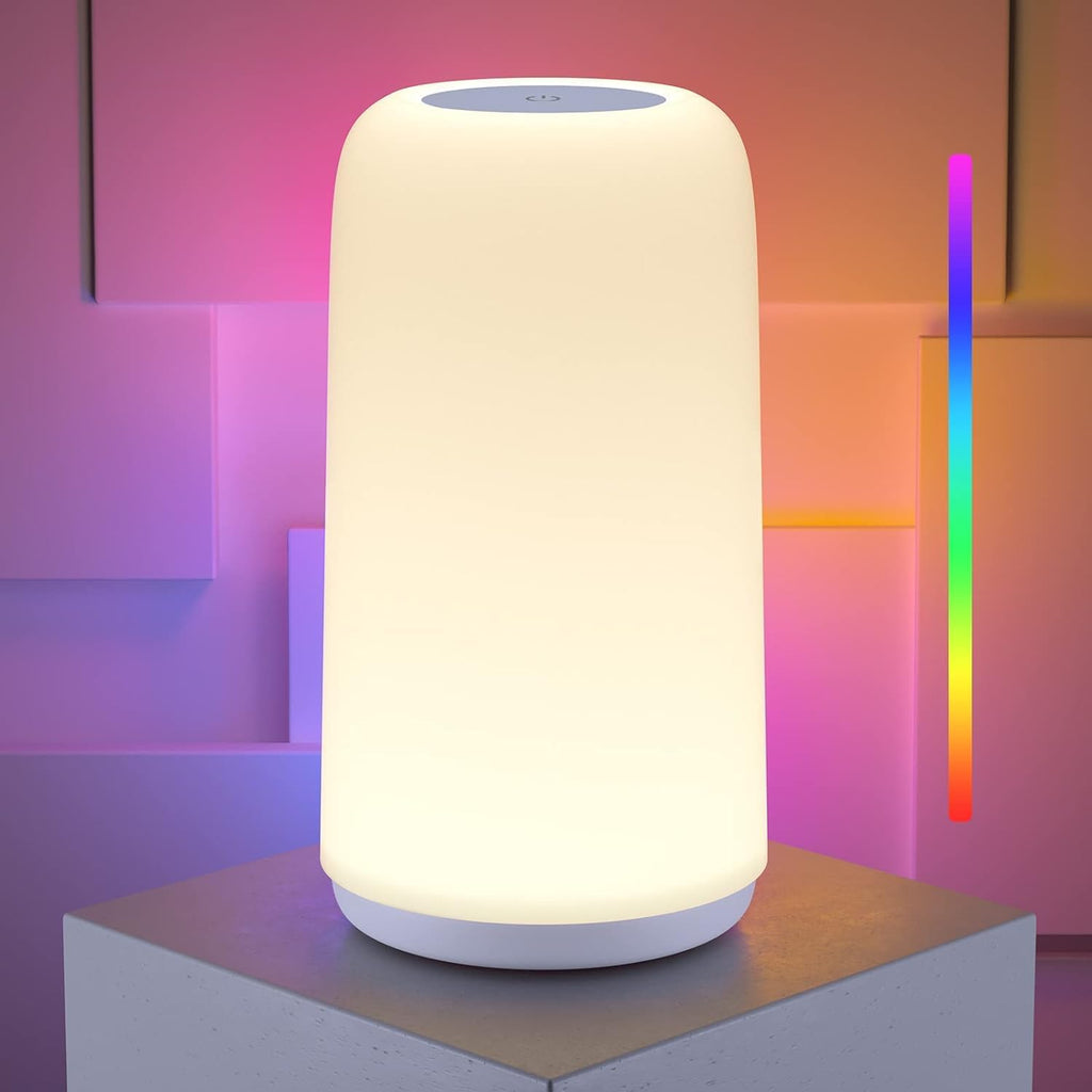 ROOTRO Touch Bedside Table Lamp - 3-Way Dimmable LED with RGB Mode & Warm White Light | Small Nightstand Lamp for Bedroom & Living Room