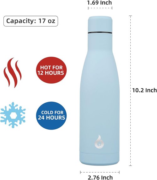 BJPKPK Insulated Water Bottle - 17oz Stainless Steel Thermal Bottle | Dishwasher Safe, Sky Blue