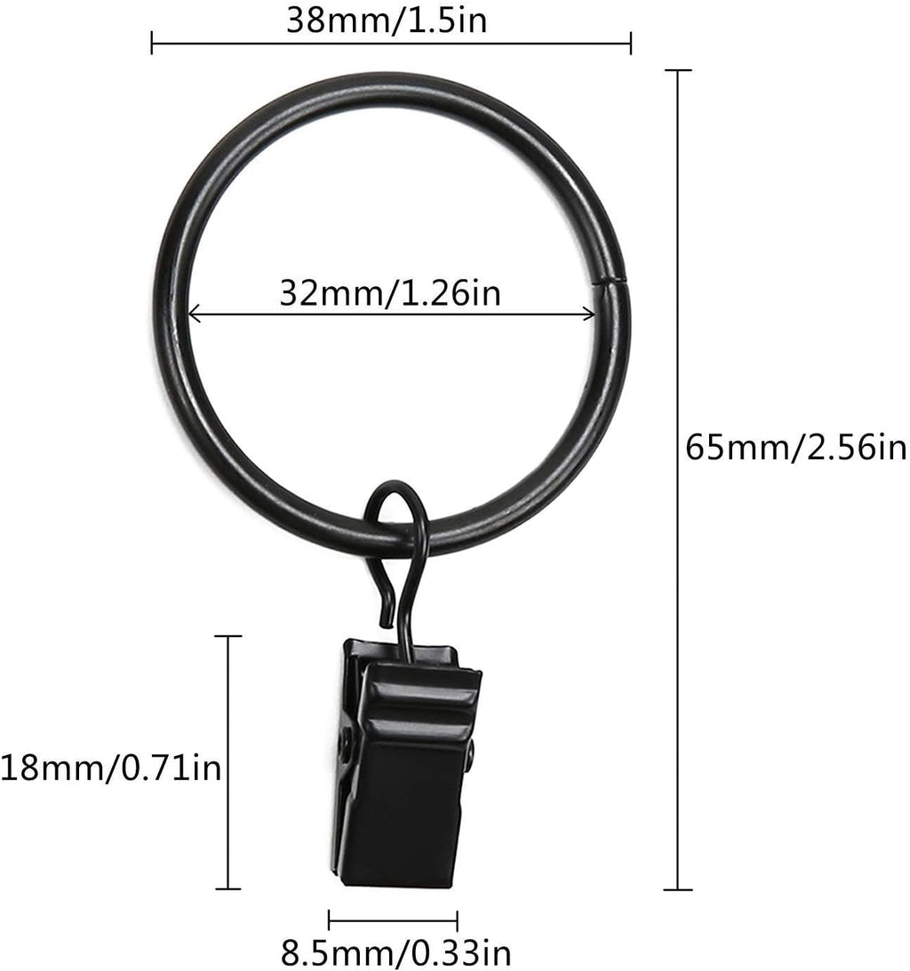 Skiennix 40 Pack Metal Curtain Rings - Durable Drapery Clips with 1.26 Inch Interior Diameter - Black