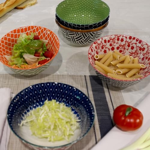 Soho 6-Piece Porcelain Bowl Set – 6.25" Small Multicolor Rice, Soup, Ice Cream, Side & Dipping Bowls – Modern Asian-Inspired Decorative Ceramic for Everyday & Entertaining Use