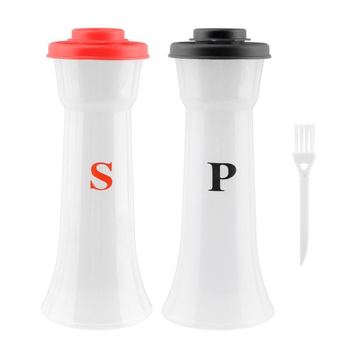 2 Pcs Plastic Salt And Pepper Shakers With Lids, Salt And Pepper Containers, Hourglass Spice Jar Dispenser for Camping Outdoors Kitchen Lunch, Moisture-Proof(COLOR:Red+Black)