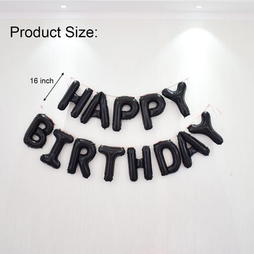 Happy Birthday Balloon Banner - 40-Inch Black Foil Mylar Balloons for 30th Birthday Celebration