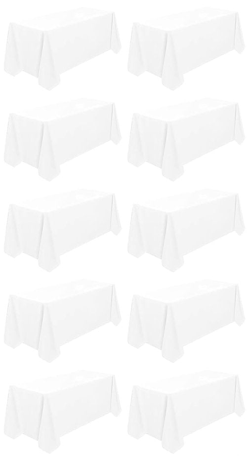HASJOIN 10 Pack White Tablecloth 90x132 Inch Rectangle Tablecloth Rectangular Polyester Table Cloth Stain and Wrinkle Resistant Washable Fabric Table Covers for Wedding Parties