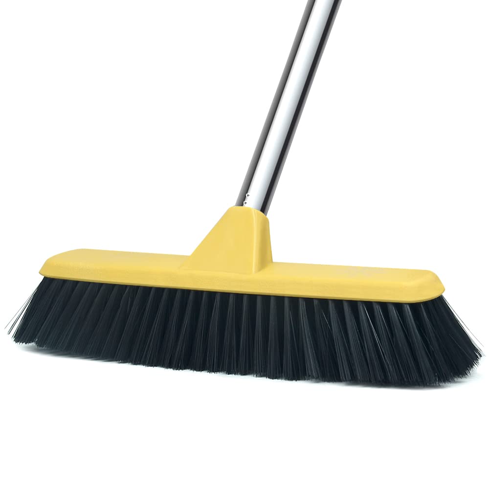 Push Broom with Long Handle, Floor Brush 49.6 inch Soft Bristle Broom 12.2" Wide for Cleaning Bathroom Kitchen Patio Garage Deck Tile Floor