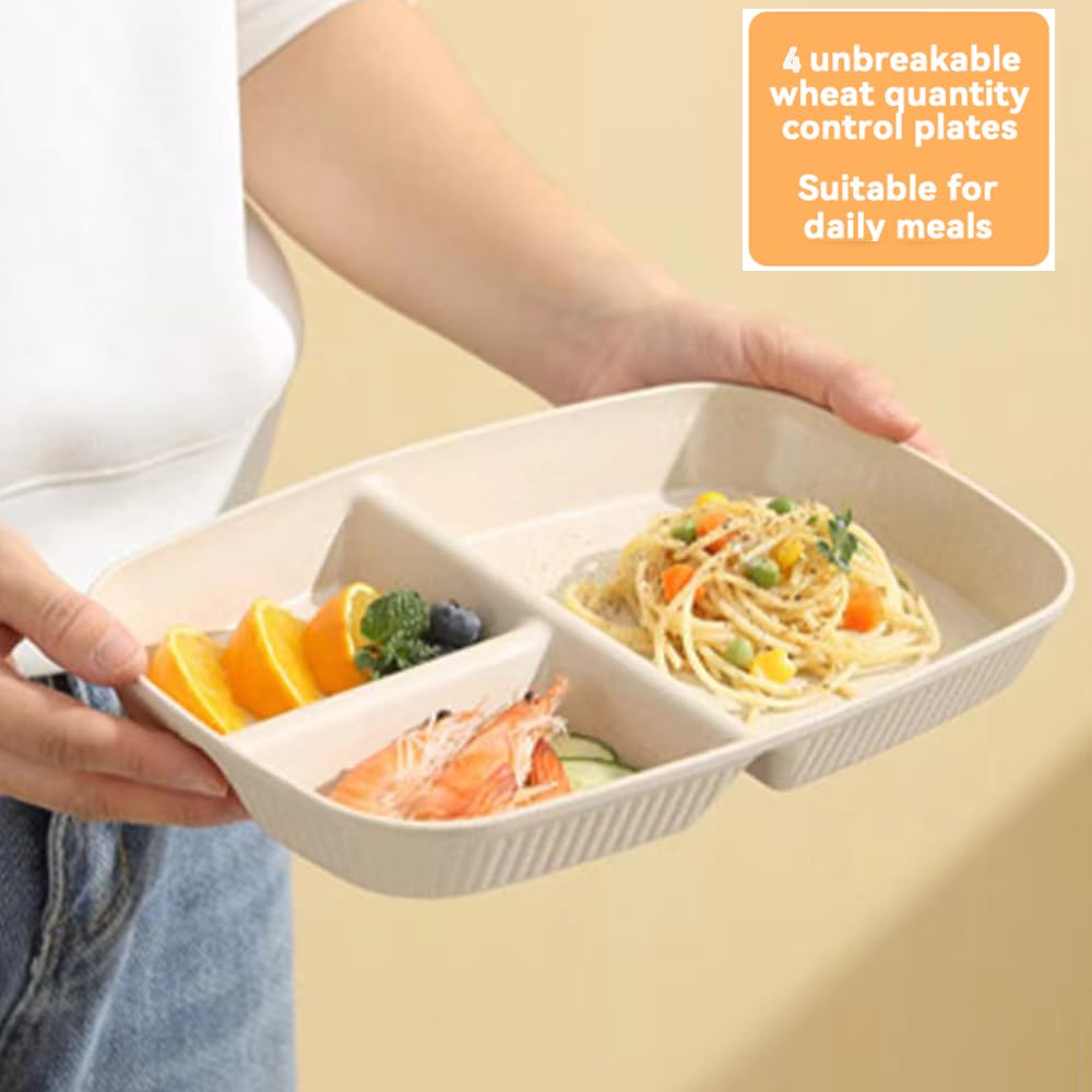 Unbreakable Divided Plates 10.5 Inch 4 PCS,Reusable Wheat Straw Plates，Portion Control Plate Adults, Microwave And Dishwasher Safe, Perfect For Dinner Dishes Kitchen Picnic Party (Classic Series)
