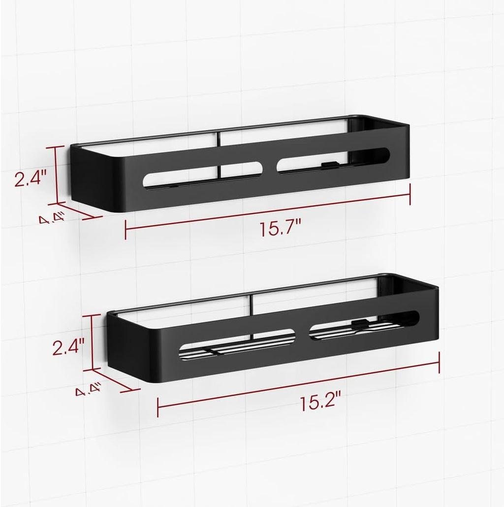 Sakugi Shower Caddy - XX-Large Rustproof Adhesive Organizer | Stainless Steel Shower Rack, Black, 2 Pack