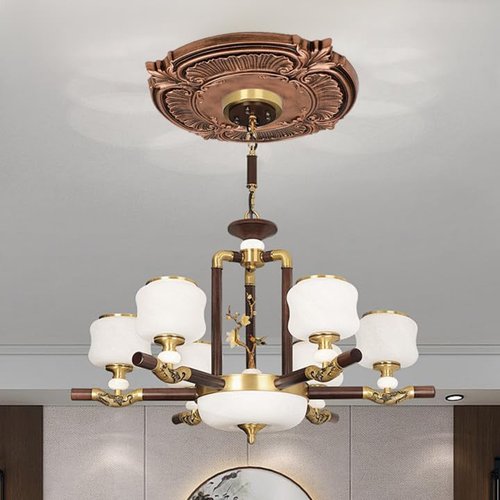 Woogim 2PCS 11.81" Round Ceiling Light Medallion PU Red Copper Decorative Ceiling Fan Medallion Ceiling Light Ceiling Cover Decorative Plate for Fans Chandeliers