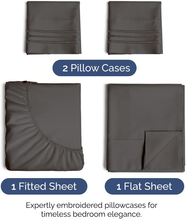 Regine Switzerland Full Size 4-Piece Sheet Set - Comfy Breathable Cooling Bed Sheets - Ultra-Soft Deep Pockets - Oeko-Tex Certified - Charcoal