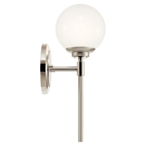 Kichler Benno 1-Light Wall Sconce, Modern Light with Opal Glass in Polished Nickel and Brushed Nickel, for Bathroom, Powder Room, Kitchen, Bedroom, or Hallway (13.75" x 5.25"), 55170PN