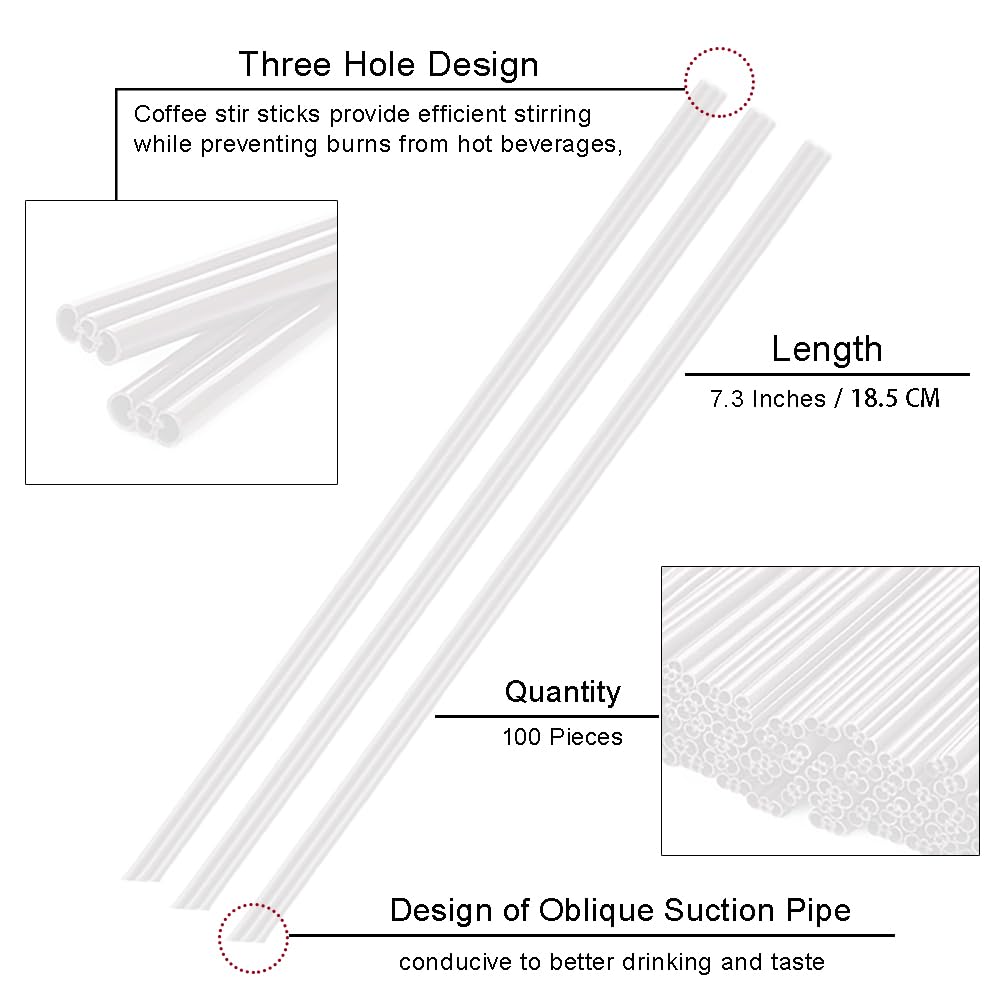 Ouliget Three Hole Coffee Stirrers Sticks Individually Wrapped,2 in 1 Disposable Plastic Coffee Straw for Coffee Milk Tea Cocktail Party Drinking Supplies,7.3 Inches (White)