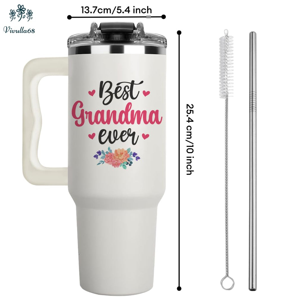 Vivulla68 Gifts for Grandma From Grandchild, Grandkids - Best Grandma Ever Tumbler 40Oz - Grandmother Coffee Mug, Gifts Ideas for Grandmas, Grammy - Grandmother Birthday Gift, Grandmy Cup