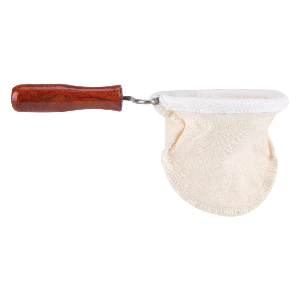 Fdit Coffee Filter Handmade Reusable Cafe Flannel Cloth Filter Bag Coffee Sock with Wooden Handle(Large)