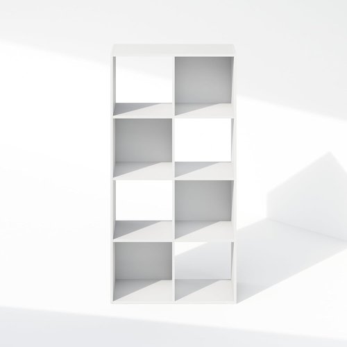 Furinno PELLI 8-Cube Bookshelf - Stylish Horizontal Storage Organizer for Living Room & Home Office | White, 11.7 x 23.7 x 47