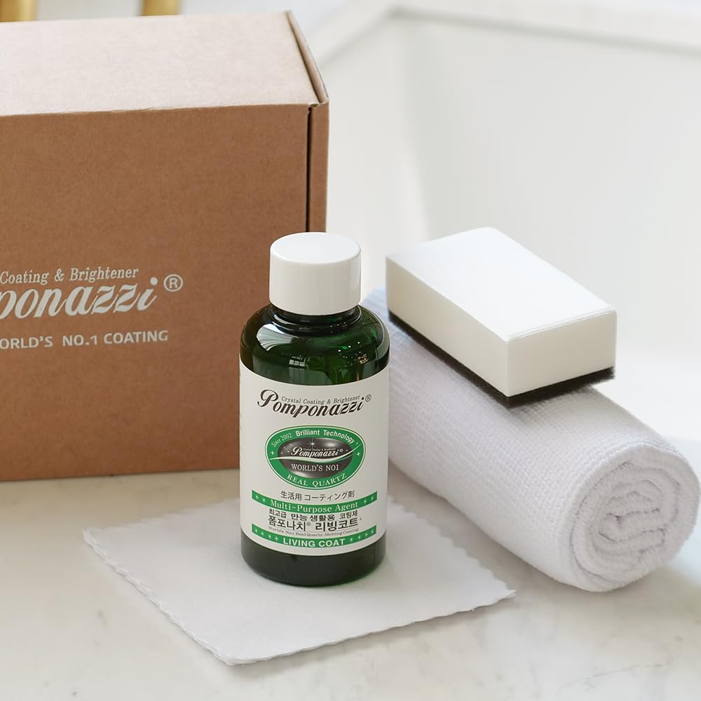Pomponazzi Professional Ceramic Coating Kit for Home - Shine, Seal & Protect Countertops, Kitchen, Bathroom, Glass, Stainless Steel - Repels Water Stains & Grime - Odorless, Nano Technology