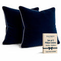 Blau Marité 2 Pack Velvet Decorative Throw Pillow Covers, 20"x20", Navy Blue and Grey, Solid, Modern, Contrast Piping, Indoor Use, Bedroom & Living Room