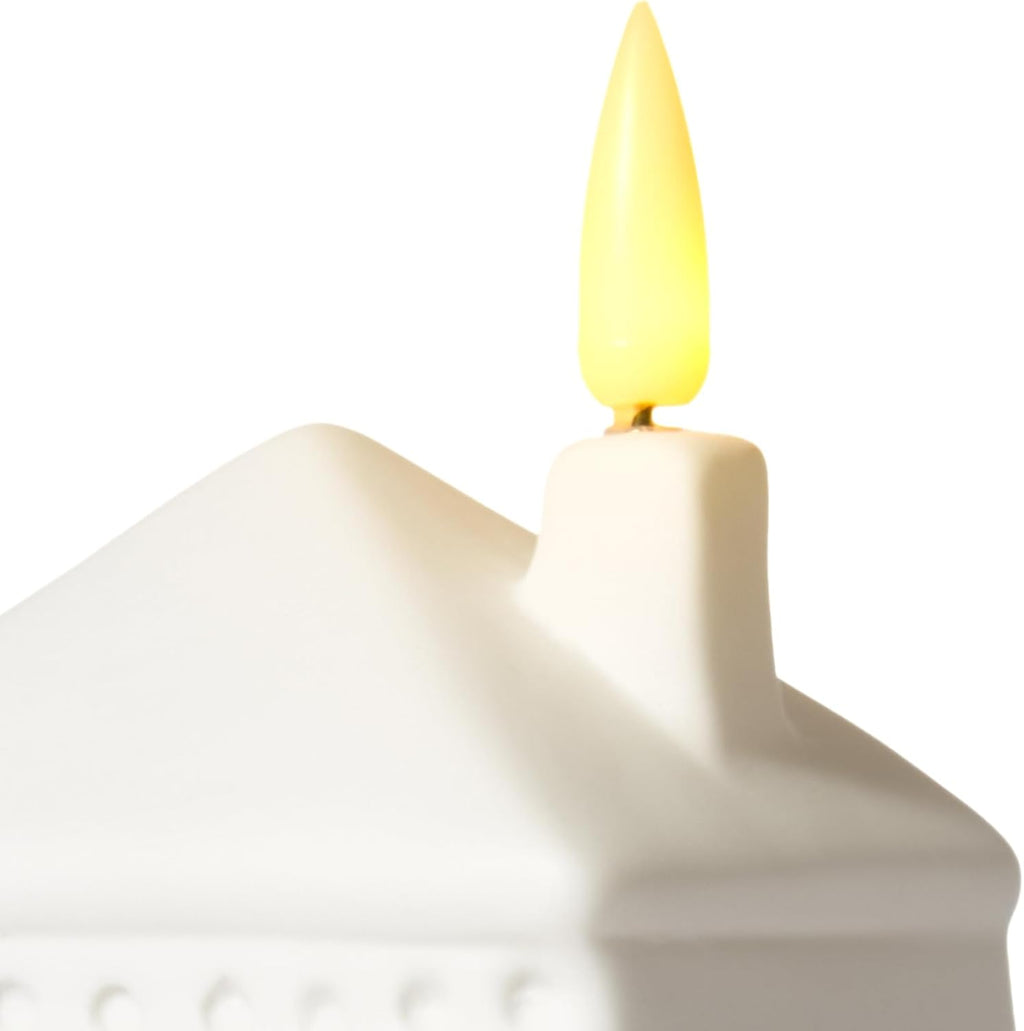WDS WONDROUS Ceramic Christmas Village Set - Light-Up Tabletop Decor | Set of 3 Flameless Candle Houses