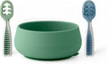 NumNum Baby Bowl & GOOtensils Spoons Set - Suction Bowls for 4+ Months, BPA-Free Silicone, Dishwasher Safe | Green/Blue