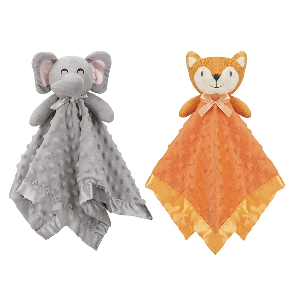 Pro Goleem Elephant & Fox Security Blanket - Soft, Cozy 16-Inch Comfort for Babies