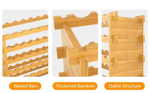 Bambition Bamboo Wine Rack Stackable, 8-Tier 72 Bottles Large Capacity, Modular Wine Storage Rack Free Standing, Floor Wine Display Shelf