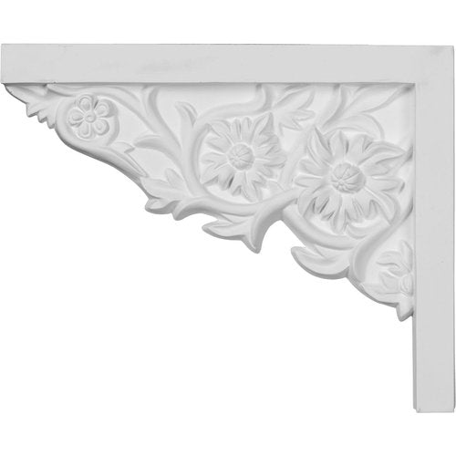Ekena Millwork SB09X07FL-L Floral Small, Left Stair Brackets, 9"W x 7 1/4"H x 5/8"P, Primed