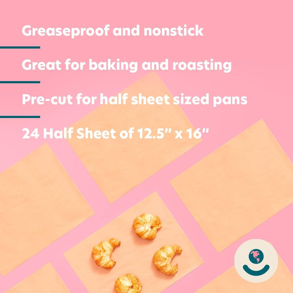 Parchment Paper by Good: 24 Pre-Cut Half Sheets | Unbleached, Non-Toxic, Oven-Safe & Non-Stick