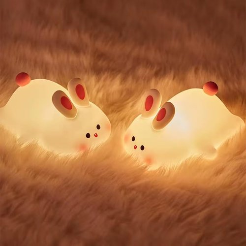Big Face Rabbit LED Night Light – Kids Friendly, Dimmable, Rechargeable, Decorative, Animal – Themed Night Light for Children's Room, Nursery or Playroom