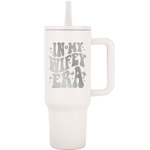 JETIKON 40oz Stainless Steel Insulated Tumbler with Handle and Straw - In My Wifey Era - Perfect for Bride, Bachelorette, Wedding Gifts