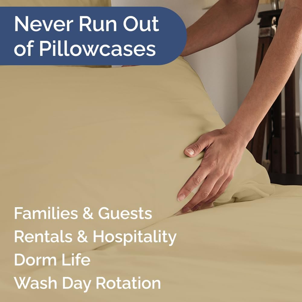 Queen Pillow Cases by LuxeDream | Ultra Soft Hotel Quality | Wrinkle-Free, Stain & Fade Resistant | 10-Piece Set in Beige