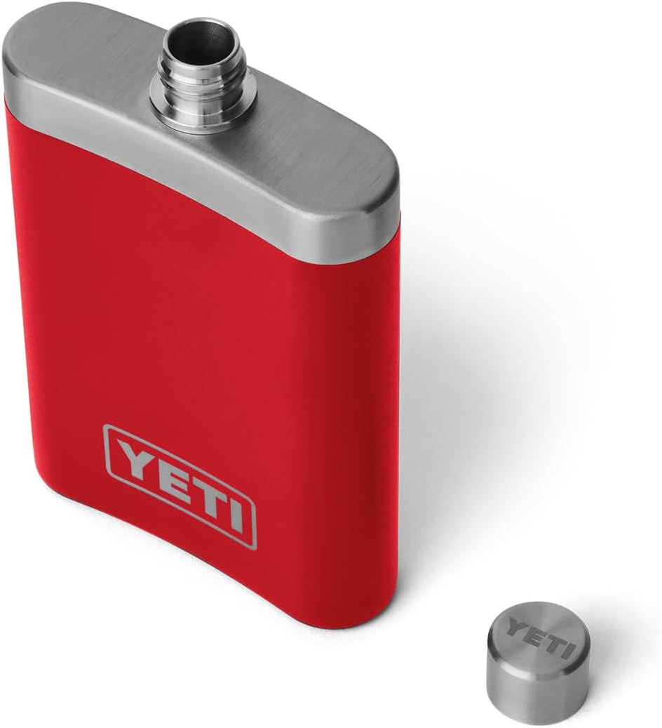 YETI 7 oz Flask with Color Matching Set of Shot Glasses, Rescue Red