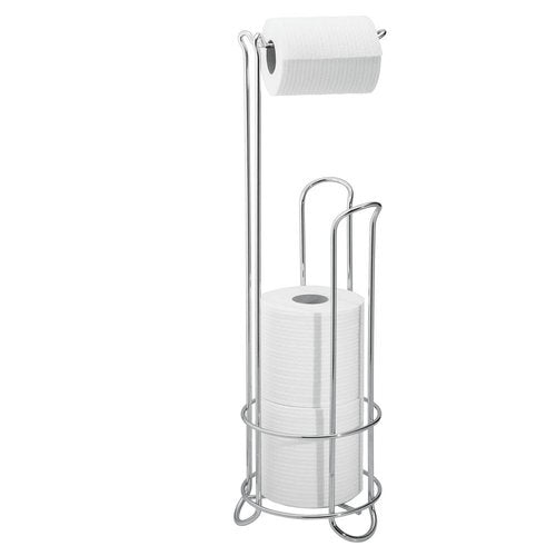 iDesign Classico Metal Toilet Tissue Roll Reserve Organizer for Bathroom, Compact Organizer, Holds 4 Rolls of Toilet Paper, Chrome