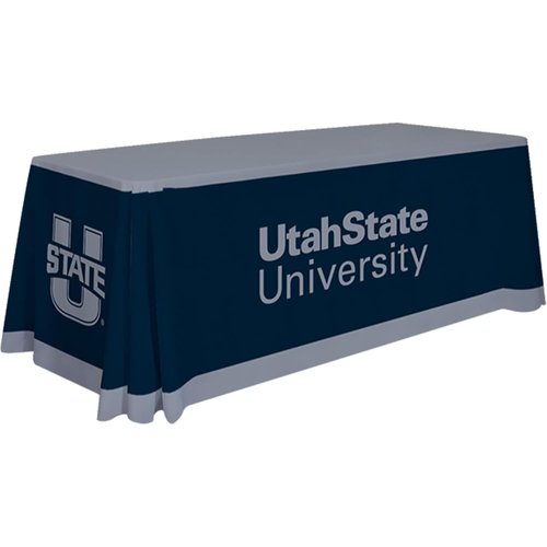 Utah State Aggies College Sports Printed Table Throw - NCAA Licensed - Polyester - School Tablecloth (Blue, Gray) (6' Draped)