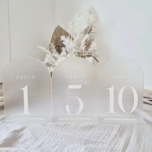 JINMURY Frosted Arch Table Numbers for Wedding, 30 Pack 5"x7" Frosted Arch Acrylic Signs with Stand Acrylic Table Numbers 1-30, Perfect for Wedding Reception