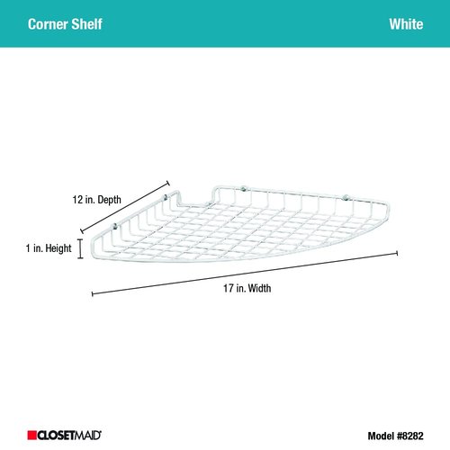 ClosetMaid Corner Shelf Organizer, Wall Mount Hanging Corner Shelves, Durable Steel, White, 8282