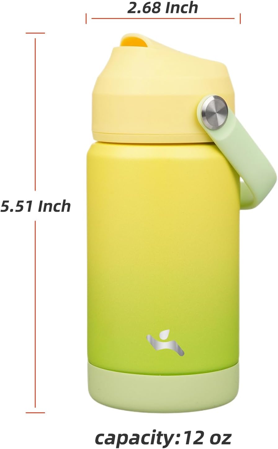 Skiennix Insulated Water Bottle - 12 Oz Stainless Steel with Straw Lid & Silicone Handle | Lime
