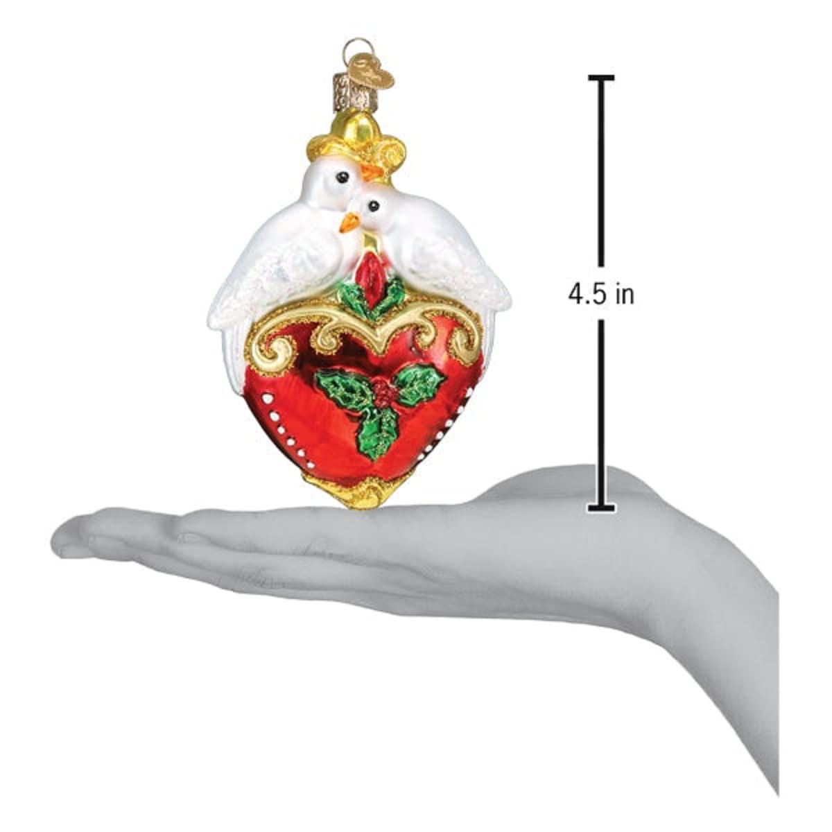 Old World Christmas Two Turtle Doves Glass Blown Ornament for Christmas Tree, Handcrafted Holiday Decoration, Wildlife Animal Collection