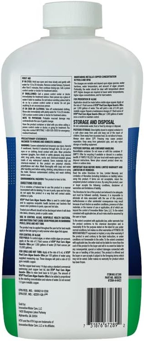 HTH 67289 Algae Guard Ultra - Long-Lasting Swimming Pool Care Chemical, 32 Fl Oz