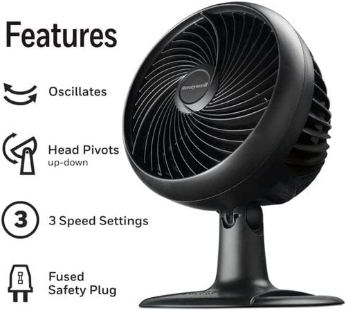 Honeywell TurboForce Table Fan - Oscillating 10 Inch with 3 Speed Settings - Black (Renewed)