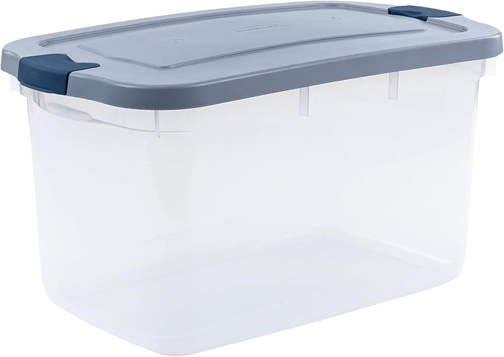 Rubbermaid Roughneck 66 Qt Storage Containers - Pack of 4 with Sturdy Grey Lids | Clear, Stackable Design