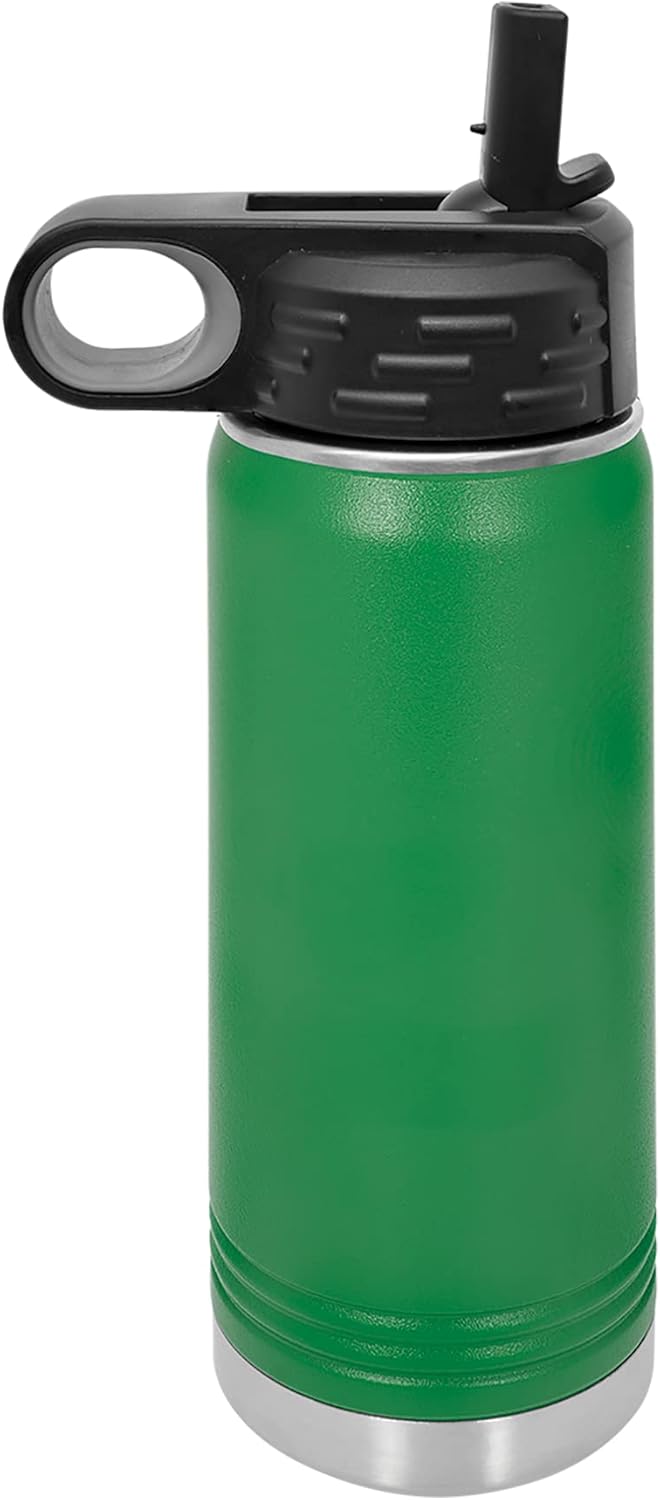 Polar Camel 20 Oz Stainless Steel Water Bottle - Flip Top Lid & Straw | Green Color