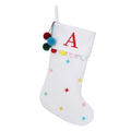 SIRIPHUM 19.5 Inches Initial Monogram White Christmas Stocking Personalized, Embroidered Letter Fleece Christmas Stocking with pom poms Decoration for Family Christmas Holiday Party Decor-A