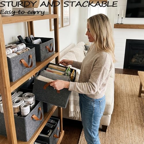 BESWILL Large Capacity Closet Storage bins, Open Storage Bins, Foldable Storage Bins for Shelves, Large Fabric Closet Organizers with Handles for Clothing, Toys, Books, Shelves